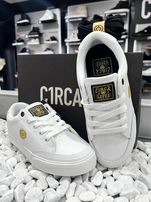 ZAPATOS MARCA C1RCA MODELO AL 50 SLIM. COLOR WHT-GOLD